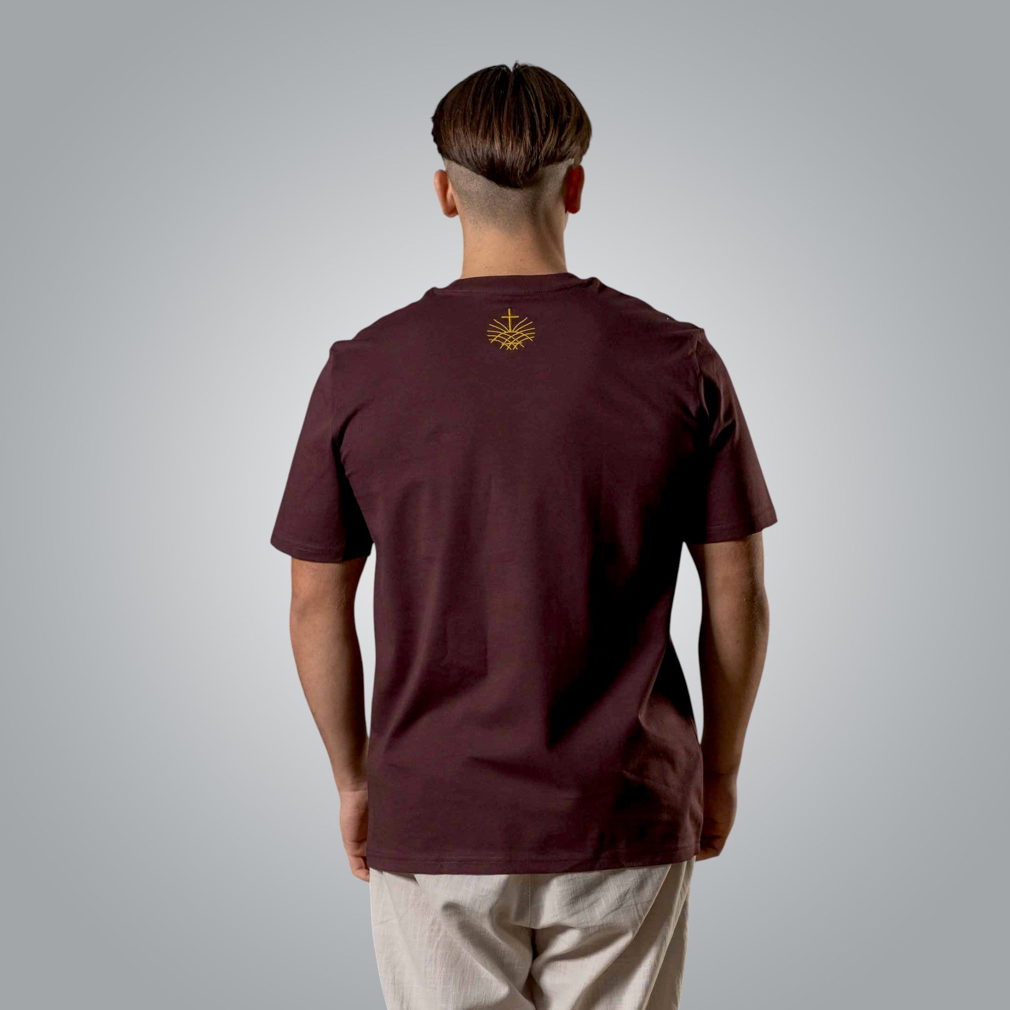 Men’s Burgundy T-Shirt “Romans 8:31”