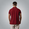 Back of burgundy men’s polo with embroidered Matthew 7:7 verse Ask and it will be given to you
