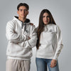 Man wearing white Christian hoodie standing next to a woman wearing the same Salvation Is by Grace hoodie